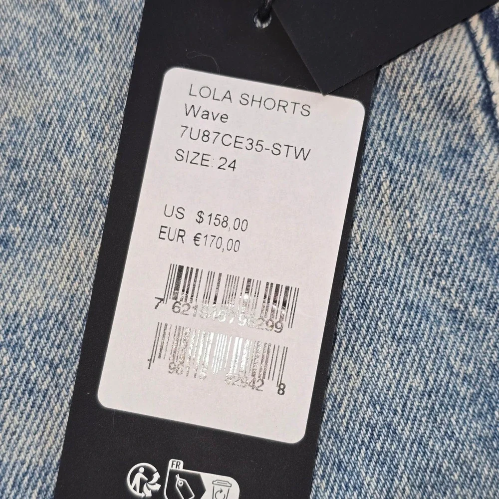 NWT 7 For All Mankind Lola Shorts Wave Light Blue Distressed Denim Women 24 - Picture 8 of 8